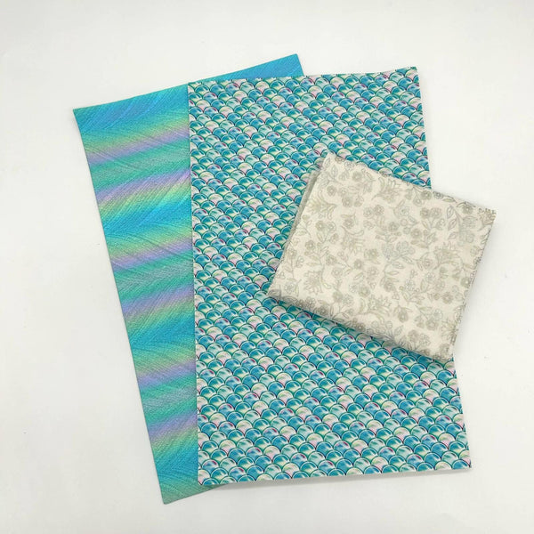 FABRIC BUNDLE: Two A4 Sheets TEAL PU + FQ Leesa Chandler | Melba 'Small Floral' 0003 9 Ivory Silver: Option B