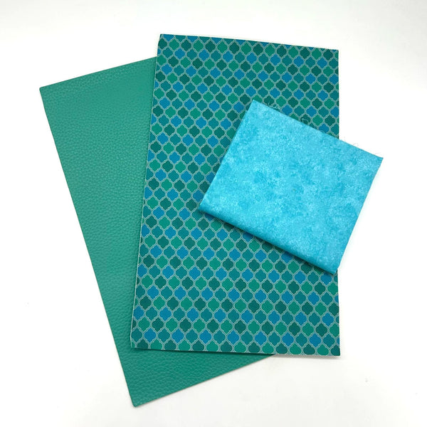 FABRIC BUNDLE: Two A4 Sheets TEAL PU + FQ Makower 'Spraytime': Option A