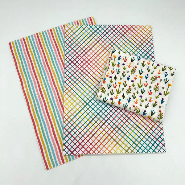 FABRIC BUNDLE: Two A4 Sheets PU + FQ Carolyn Gavin | Sweet Somethings 'Meadow' PWCG015 WHITE: RAINBOW Option F