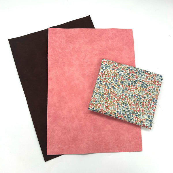 FABRIC BUNDLE: Two A4 Sheets SUEDE-EFFECT PU + FQ Liberty | Botanist's Walk 'Joy Meadow' Blue and Peach 409B: Option N