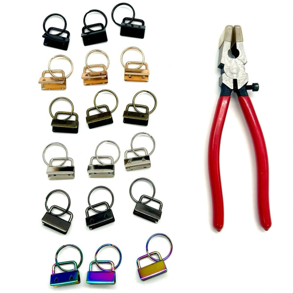 SPECIAL BUY: Key Fob Pliers + EIGHTEEN PIECE 1" Keychain Hardware