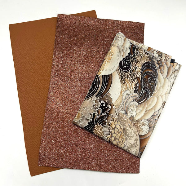 FABRIC BUNDLE: Two A4 Sheets PU + PB Textiles 'Nami' NAMW 5657 Z Earth: Option Q (Tan PU)