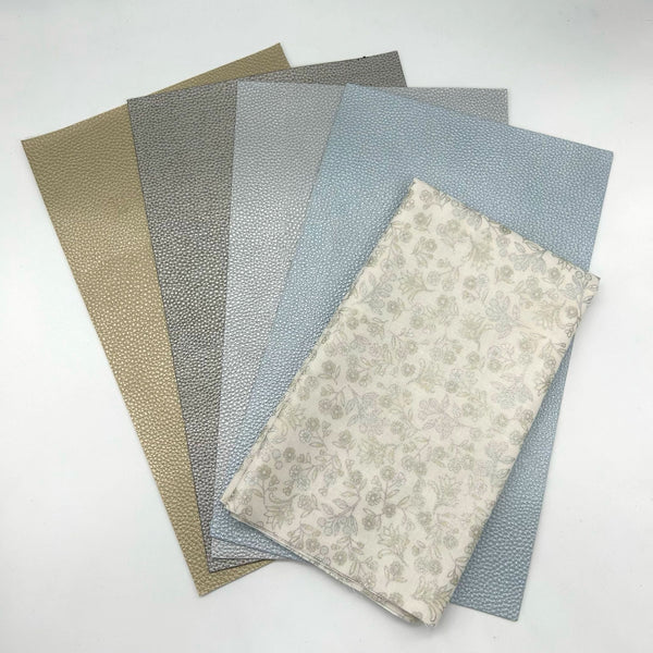 FABRIC BUNDLE: FOUR A4 Sheets PU + 1/2m Leesa Chandler | Melba 'Small Floral' 0003 9 Ivory Silver