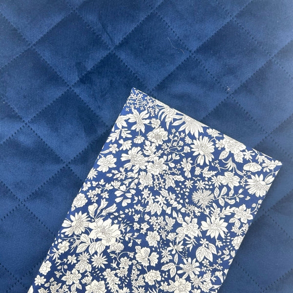 FABRIC DUO: ½m Chatham Glyn | Crafty Velvets 'Quilted Plain' QCVP014 Navy + XXL FQ Liberty | Emily Blossom: 0166W7414A SAPPHIRE