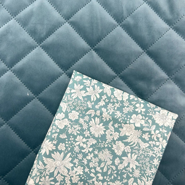 FABRIC DUO: ½m Chatham Glyn | Crafty Velvets 'Quilted Plain' QCVP016 Viridian + XXL FQ Liberty | Emily Blossom: 0166W7412A OLIVE LEAF