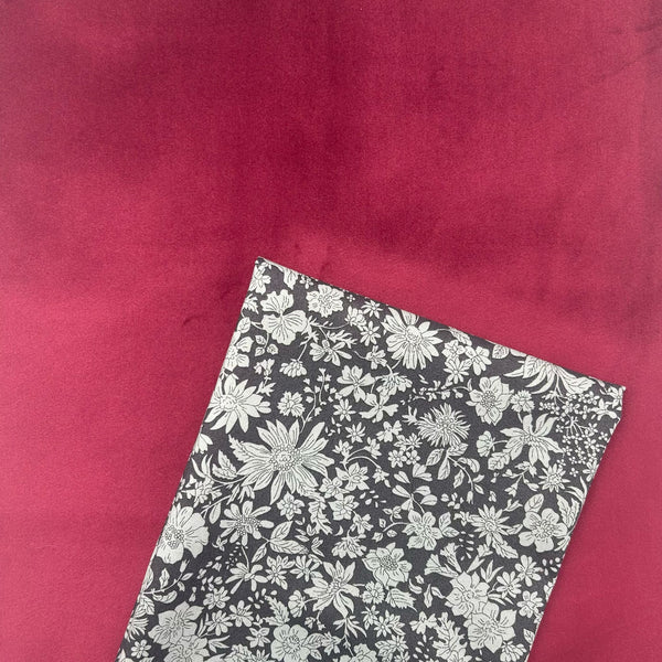 FABRIC DUO: ½m Chatham Glyn | Crafty Velvets 'Plain' CVP068 Wine + XXL FQ Liberty | Emily Blossom: 0166W7415A CHARCOAL