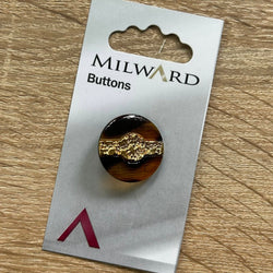 BUTTON: Milward 1269 G: Tortoiseshell Effect with Gold detail 1" Diameter Round