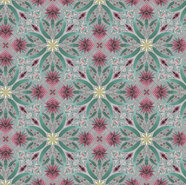 Leesa Chandler | 'Melba' Tile 0002 5 Grey Pink Silver: by the 1/2m