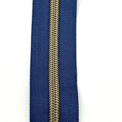 Zipper Tape BY THE METRE: Navy Blue with Antique Brass / Bronze Coil Teeth